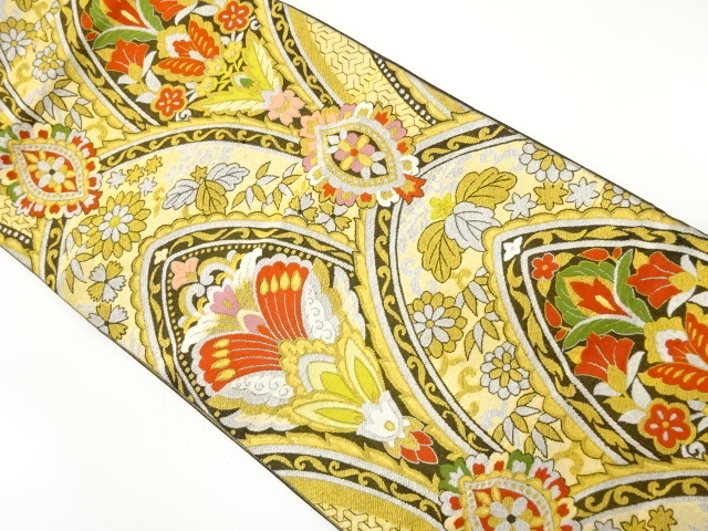 アンティーク　花更紗模様織り出し袋帯（着用可）